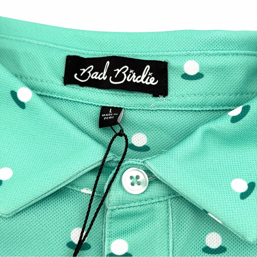 NWT New Bad Birdie Men's Aim Point Pique Tech Golf Polo Shirt Large L Dusty Jade - Picture 2 of 4